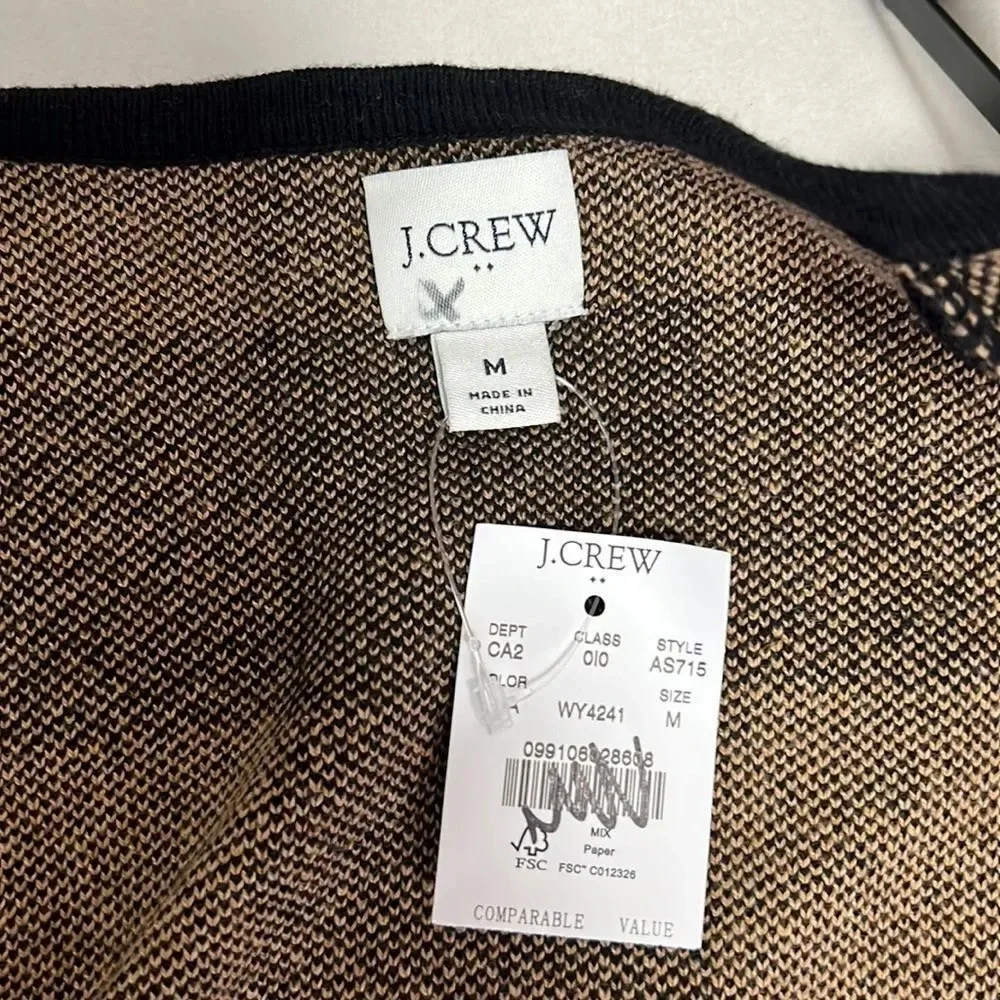NWT J.Crew Vanessa sweater-jacket in black and brown buffalo check size Medium